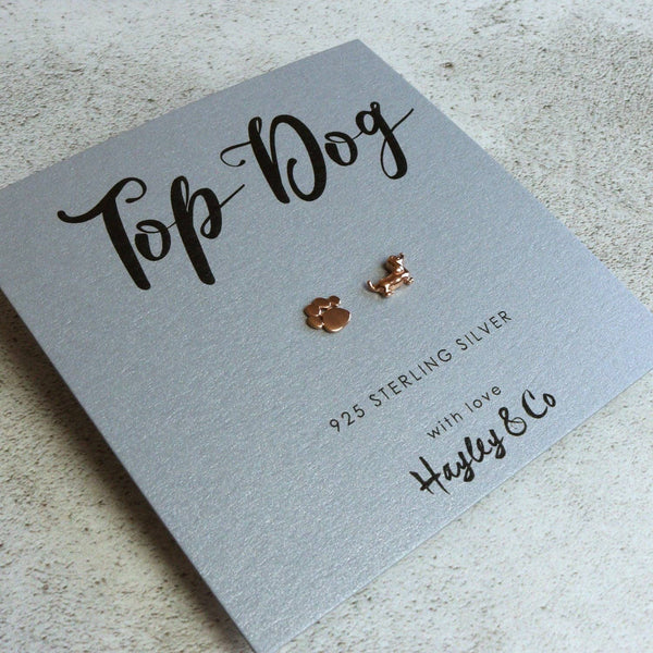 Hayley & Co - Paw Print and Sausage Dog Rose Gold Earrings