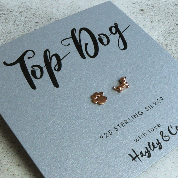 Hayley & Co - Paw Print and Sausage Dog Rose Gold Earrings