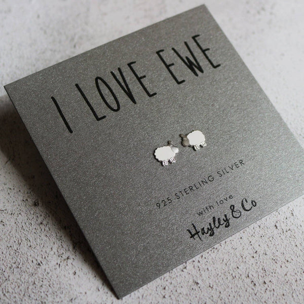 Hayley & Co - Sterling Silver Earrings - 'I love Ewe' Sheep Earrings