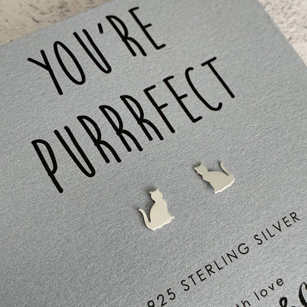 Hayley & Co - 'You're Purrrfect' Sterling Silver Cat Earrings