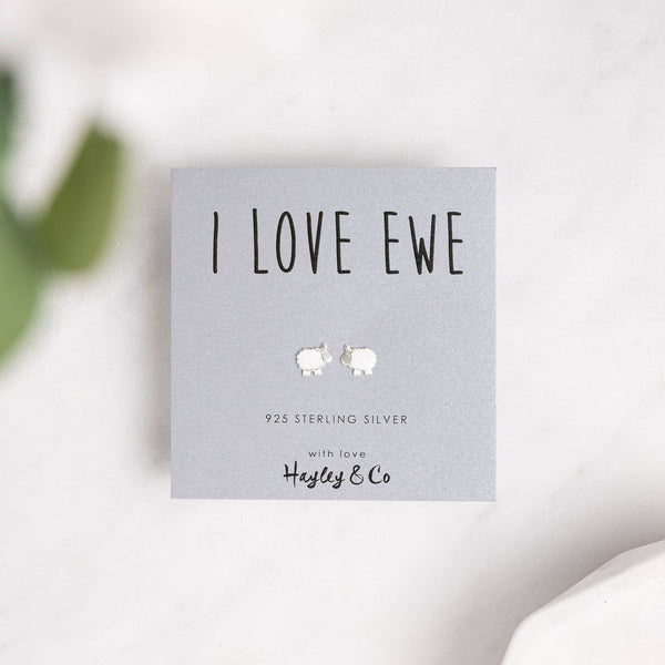 Hayley & Co - Sterling Silver Earrings - 'I love Ewe' Sheep Earrings