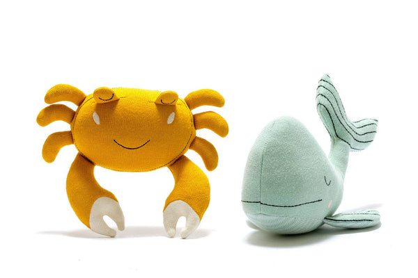 Best Years Ltd - Tactile Crab Plush Toy Knitted Organic Cotton in Mustard