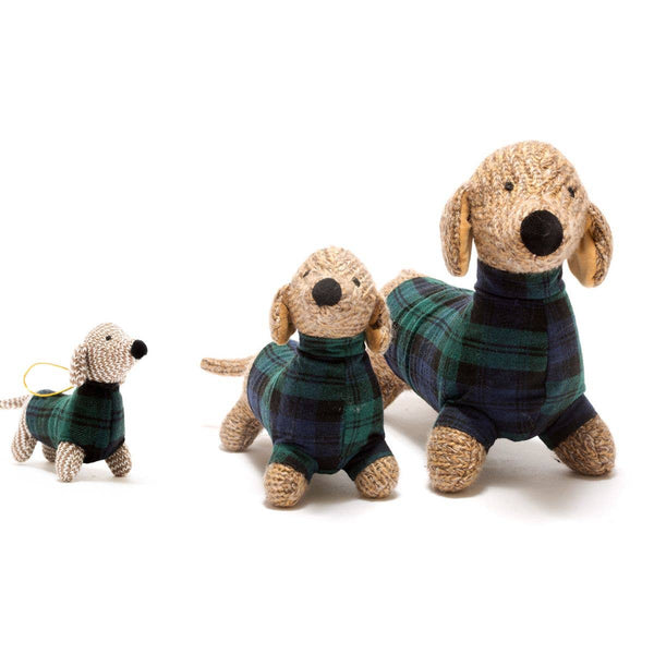 Best Years Ltd - Knitted Sausage Dog Baby Rattle with Tartan Jumper