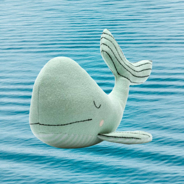 Best Years Ltd - Sea Green Whale Plush Toy in Organic Cotton Knit, closed eye