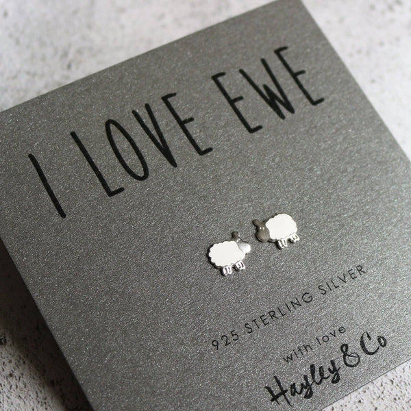 Hayley & Co - Sterling Silver Earrings - 'I love Ewe' Sheep Earrings