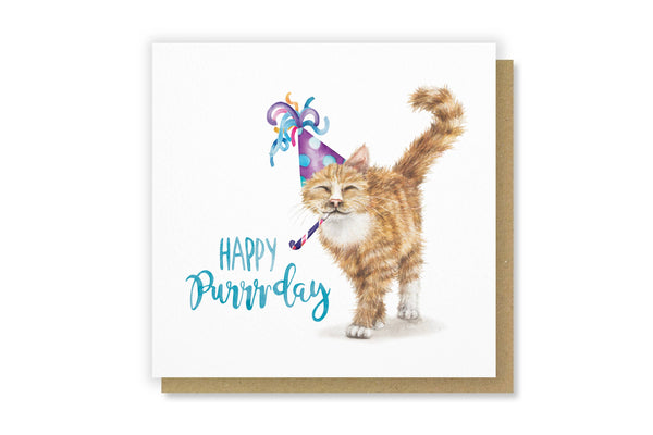 Citrus Bunn - Happy Purrday -  Cat Funny Pun Greetings Card