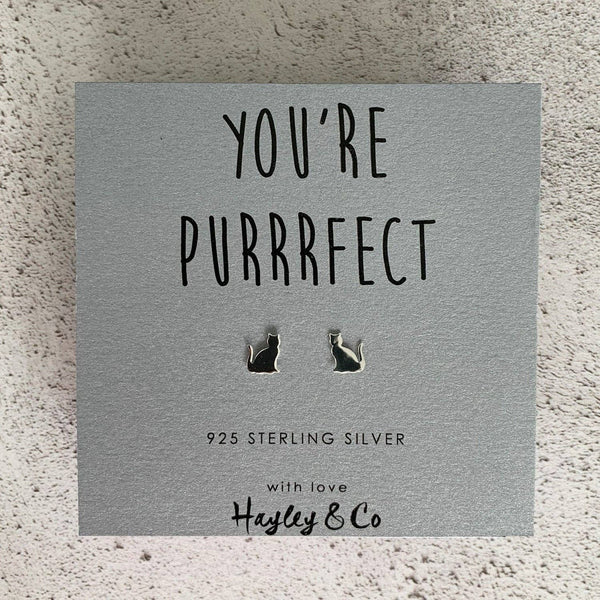 Hayley & Co - 'You're Purrrfect' Sterling Silver Cat Earrings