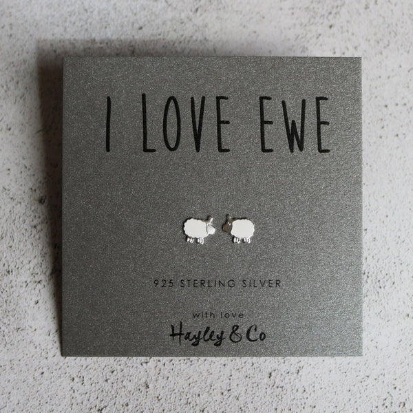 Hayley & Co - Sterling Silver Earrings - 'I love Ewe' Sheep Earrings