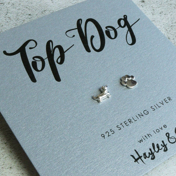 Hayley & Co - Paw Print and Sausage Dog Rose Gold Earrings