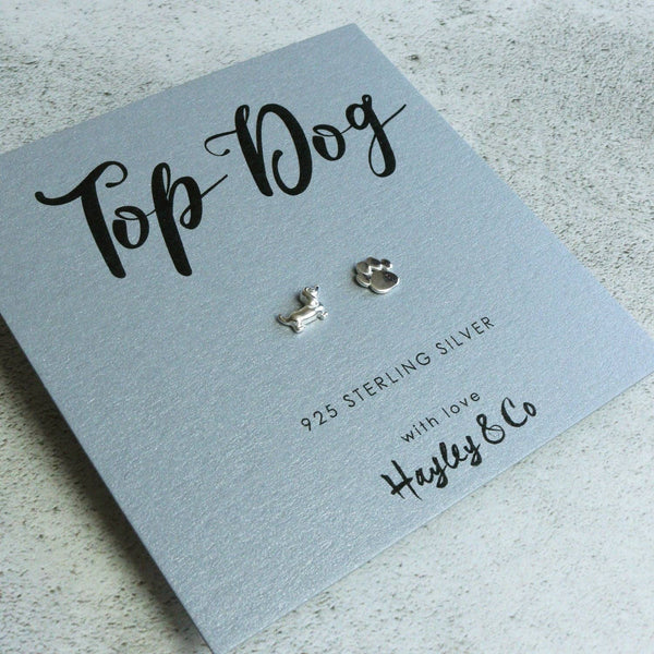 Hayley & Co - Paw Print and Sausage Dog Rose Gold Earrings