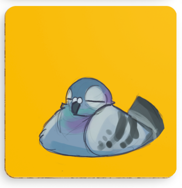 Sleepy Dave the Pigeon Coaster - Yellow - Ellen S Artwork