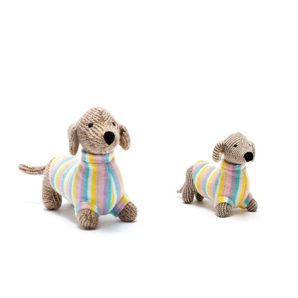 Best Years Ltd - Knitted Sausage Dog Baby Rattle in Pastel Jumper