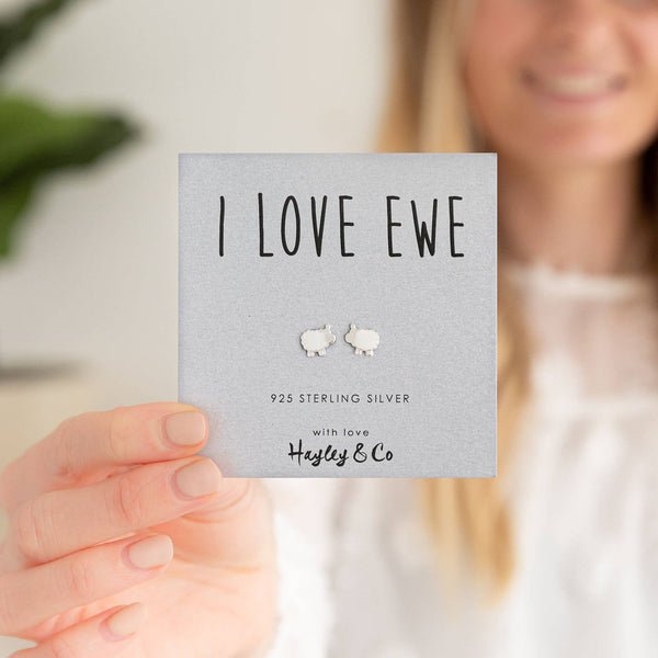 Hayley & Co - Sterling Silver Earrings - 'I love Ewe' Sheep Earrings