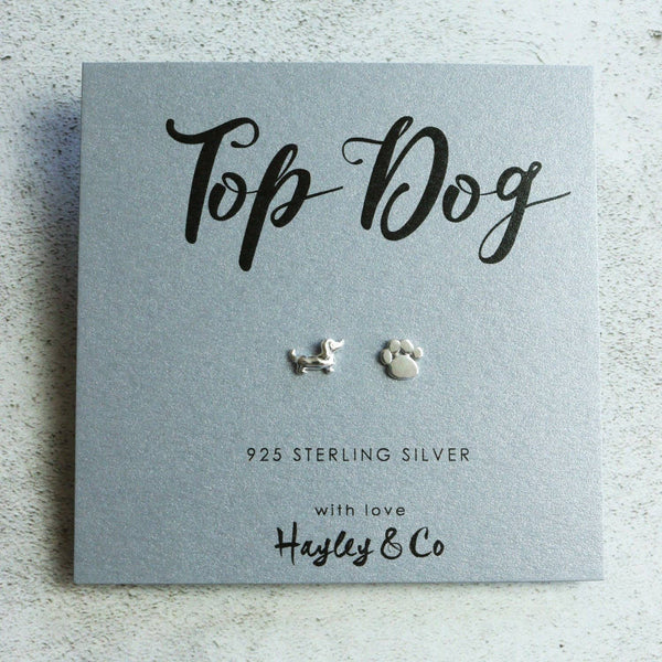 Hayley & Co - Paw Print and Sausage Dog Rose Gold Earrings