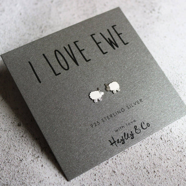 Hayley & Co - Sterling Silver Earrings - 'I love Ewe' Sheep Earrings