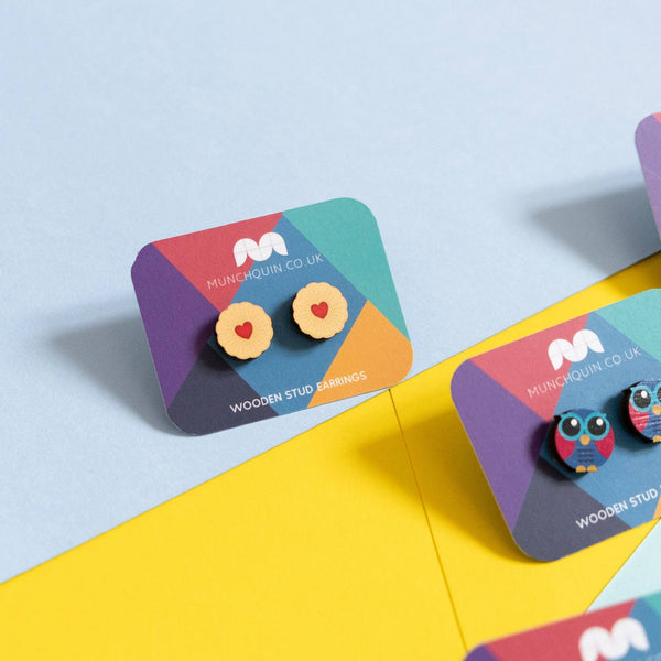 Hey There Munchquin - Jammy D’s - eco-friendly wooden stud earrings