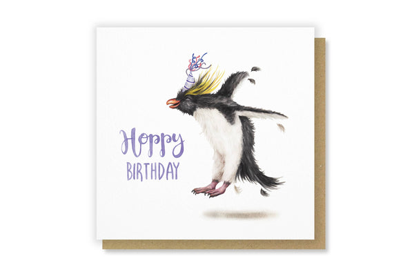 Citrus Bunn - Hoppy Birthday Cute Funny Rockhopper Penguin Greetings Card