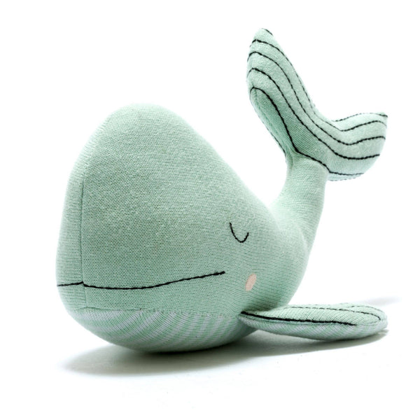 Best Years Ltd - Sea Green Whale Plush Toy in Organic Cotton Knit, closed eye