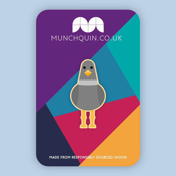 Munchquin - Cute little pigeon eco-friendly wooden pin badge