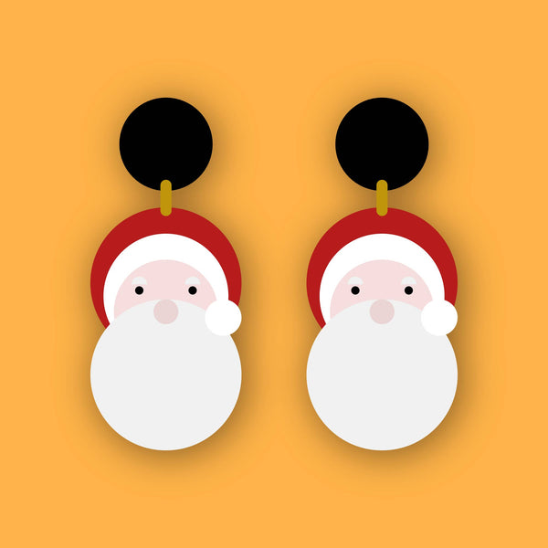 Hey There Munchquin - Wooden ‘Santa’ Christmas statement earrings