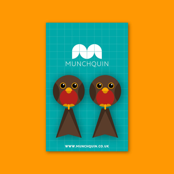 Hey There Munchquin - Robin dangle earrings - eco-friendly wooden drop earrings