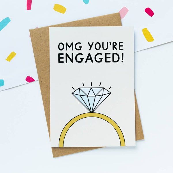 Jeff and the Squirrel - OMG You're Engaged Wedding Ring Greeting Card | Recycled