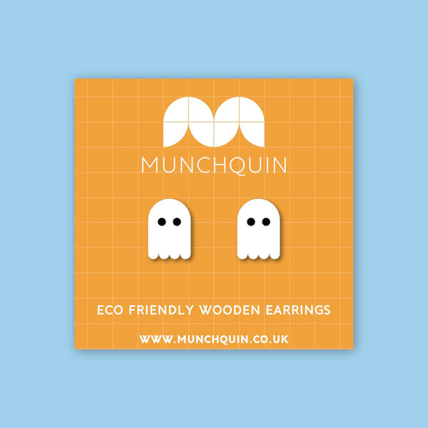 Hey There Munchquin - Retro ghost eco friendly stud earrings