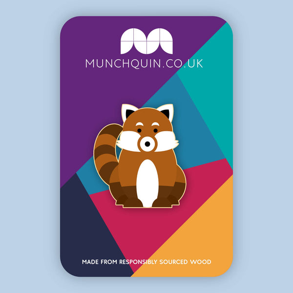 Munchquin - Cute little red panda eco-friendly wooden pin badge