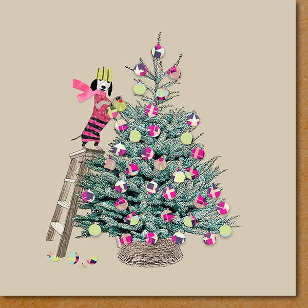 Sally Scaffardi Design - Sausage dog decorating tree  Christmas Card
